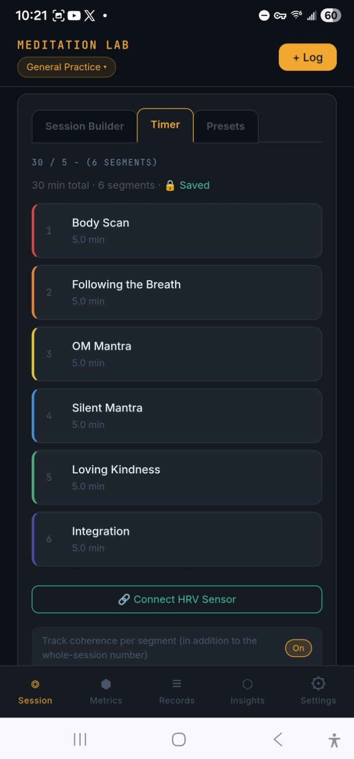 Meditation Lab Session Builder screen