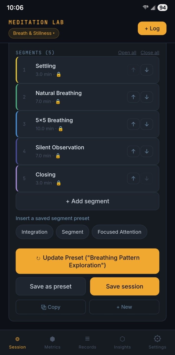 Five-segment meditation session in Session Builder