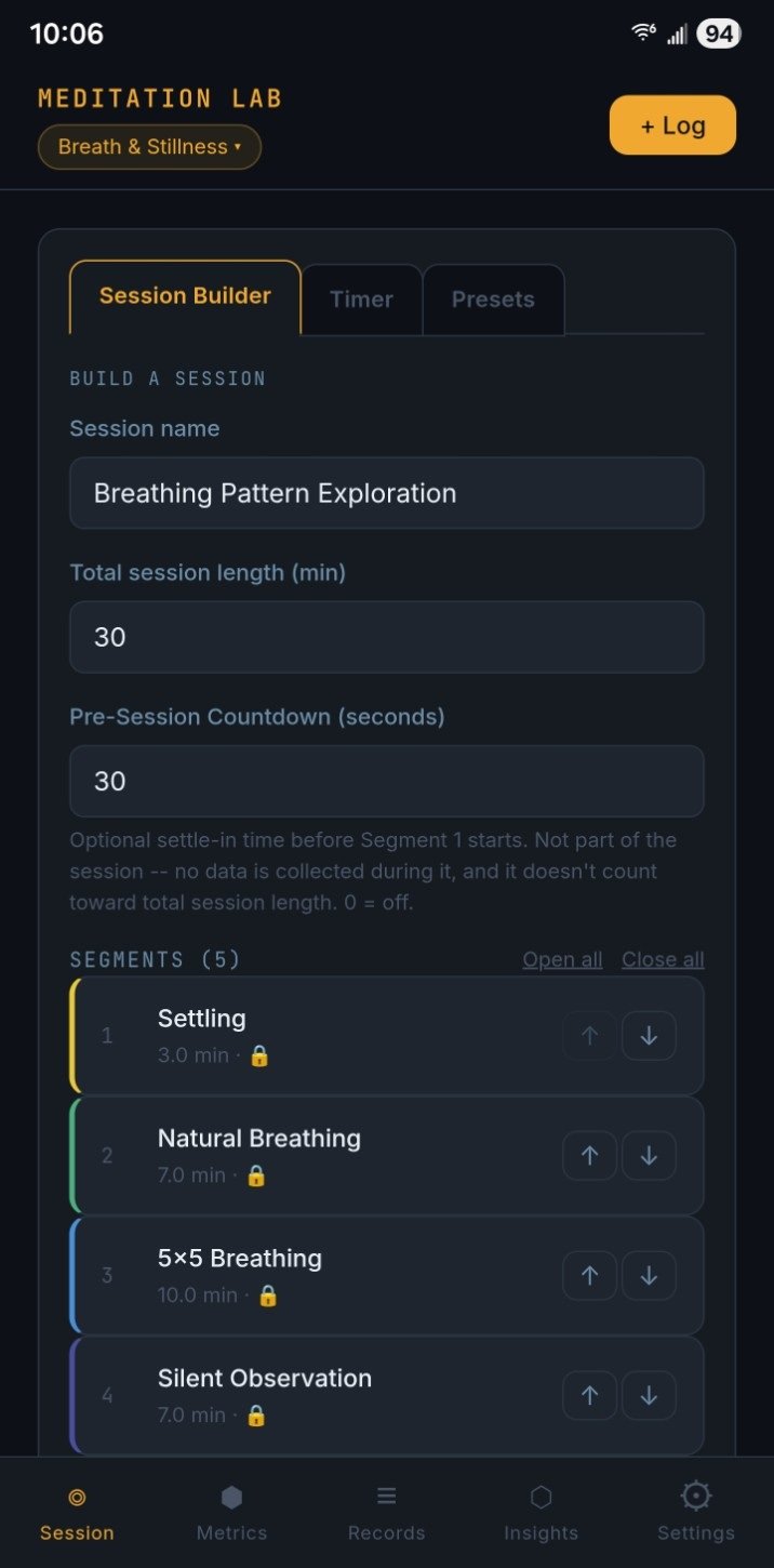 Top of a structured breathing-pattern session in Session Builder