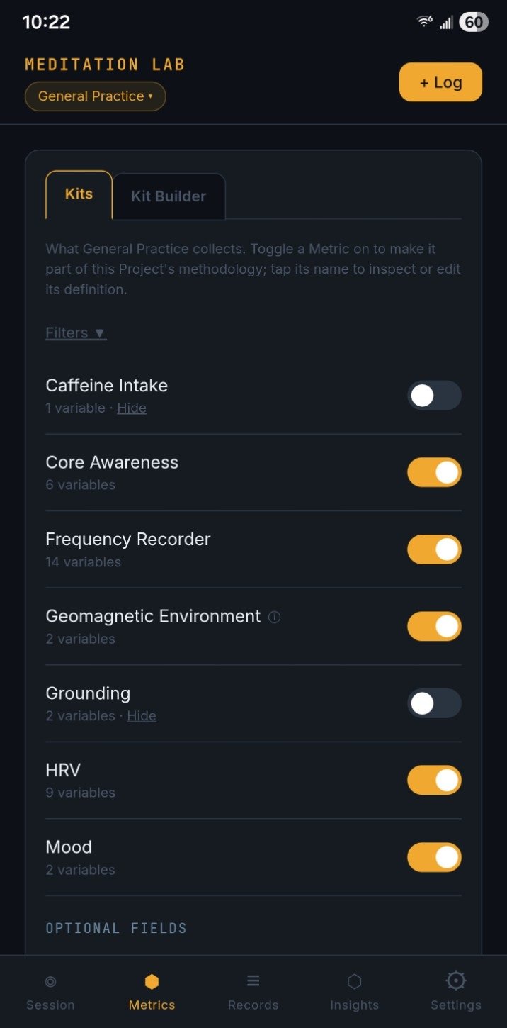 Meditation Lab Metrics screen