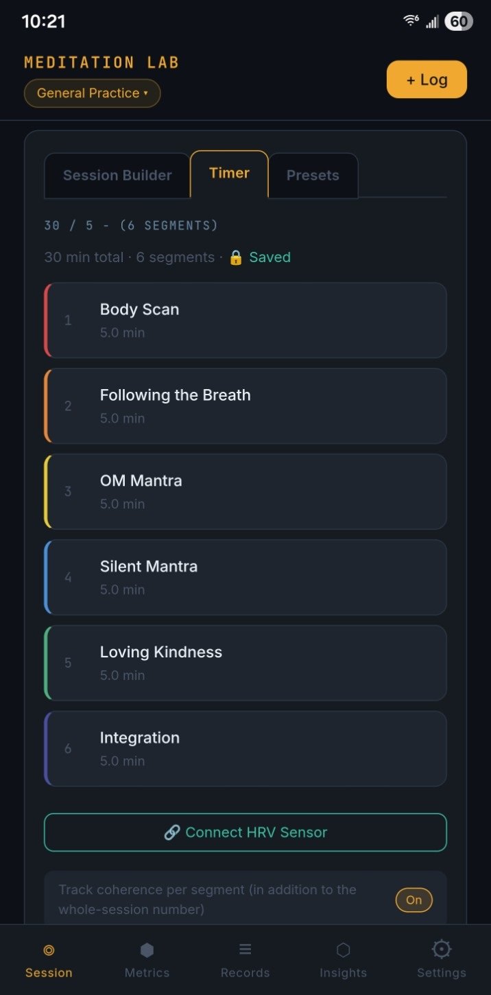 Meditation Lab showing a structured meditation session
